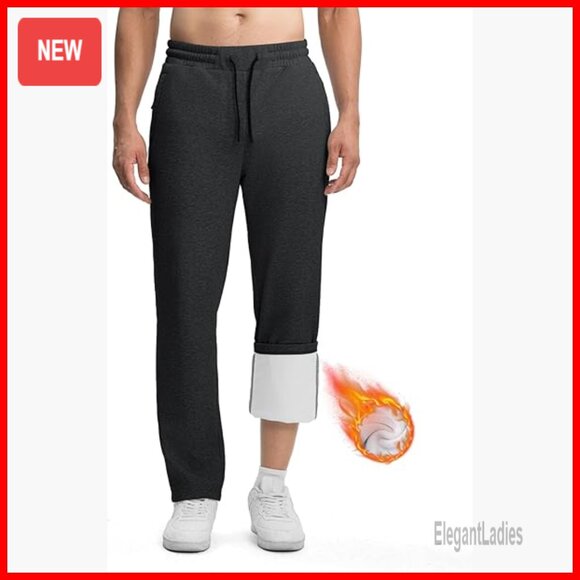 Men's Fleece Sweatpants Straight Leg Yoga Lounge Pants Zipper Pockets